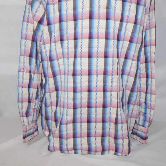 WRANGLER Womens L Pink Blue White Western Pearl Snap Shirt - Picture 12 of 14